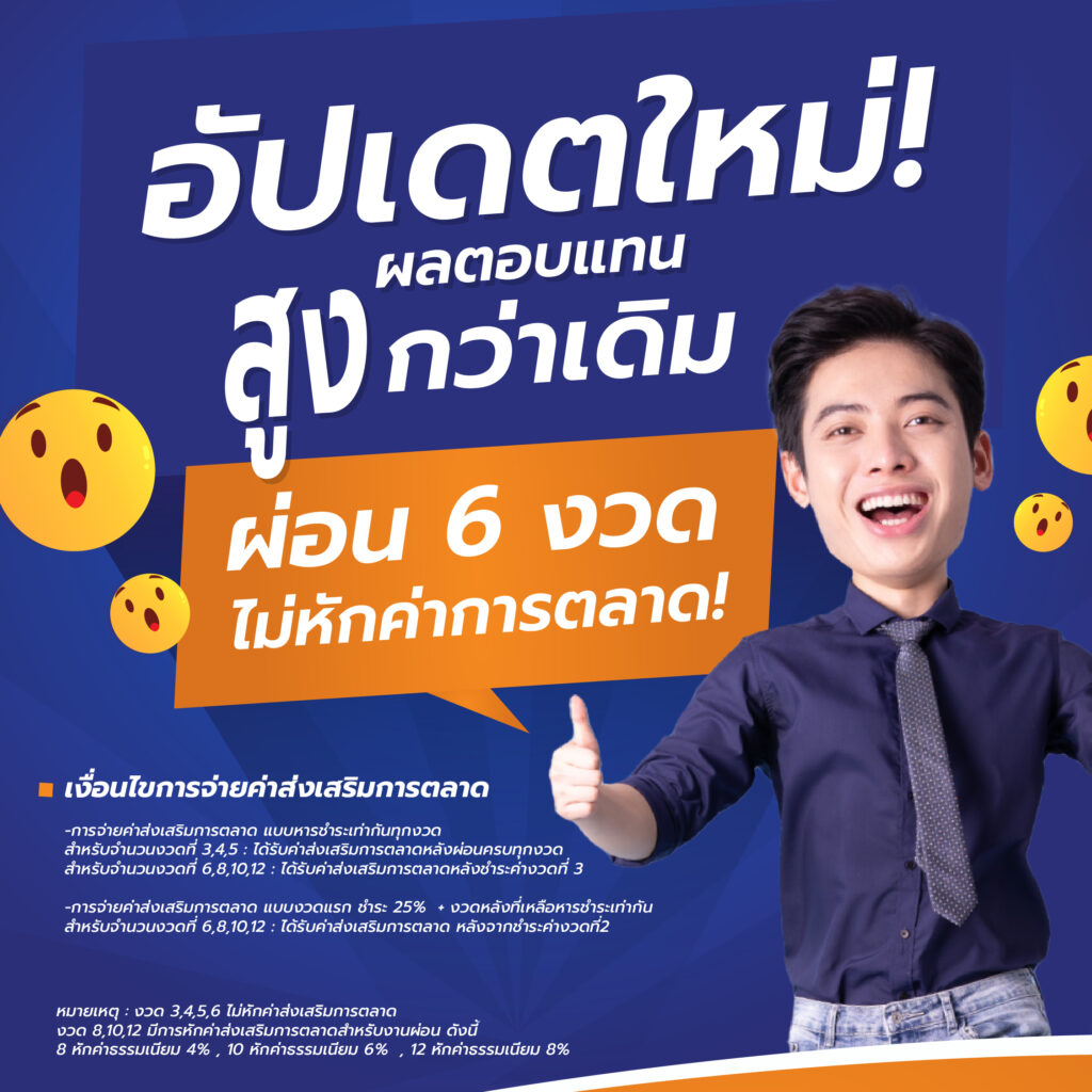 อัปเดตใหม่! ผลตอบแทนสูงกว่าเดิม ผ่อน 6 งวดไม่หักค่าการตลาด!